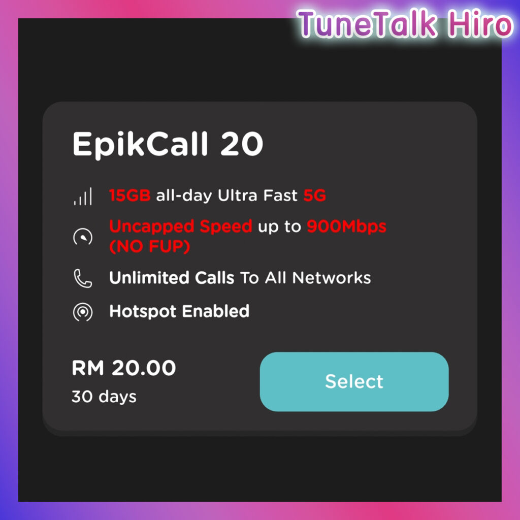 tunetalk prepaid packages bulanan monthly pek rm20 epik plus tunetalk hiro
