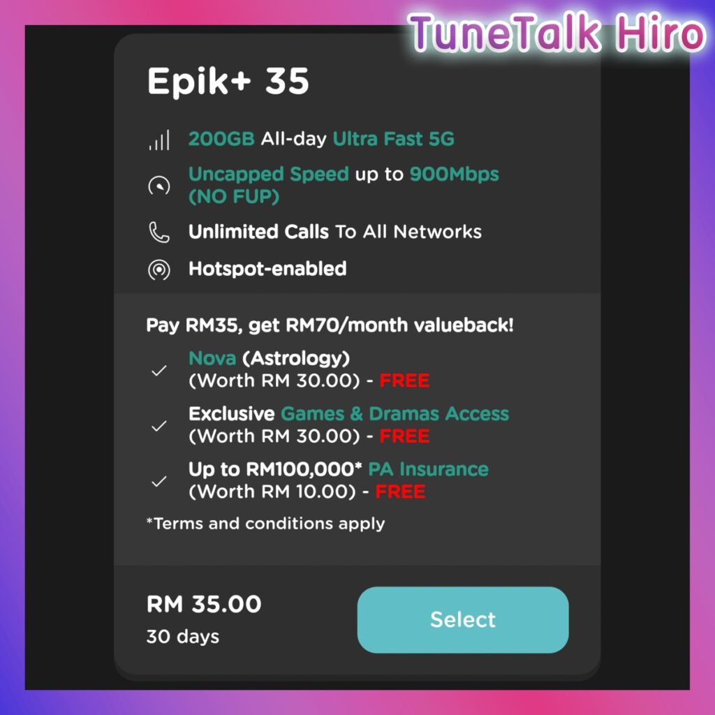 tunetalk prepaid packages bulanan monthly pek rm35 epik plus tunetalk hiro