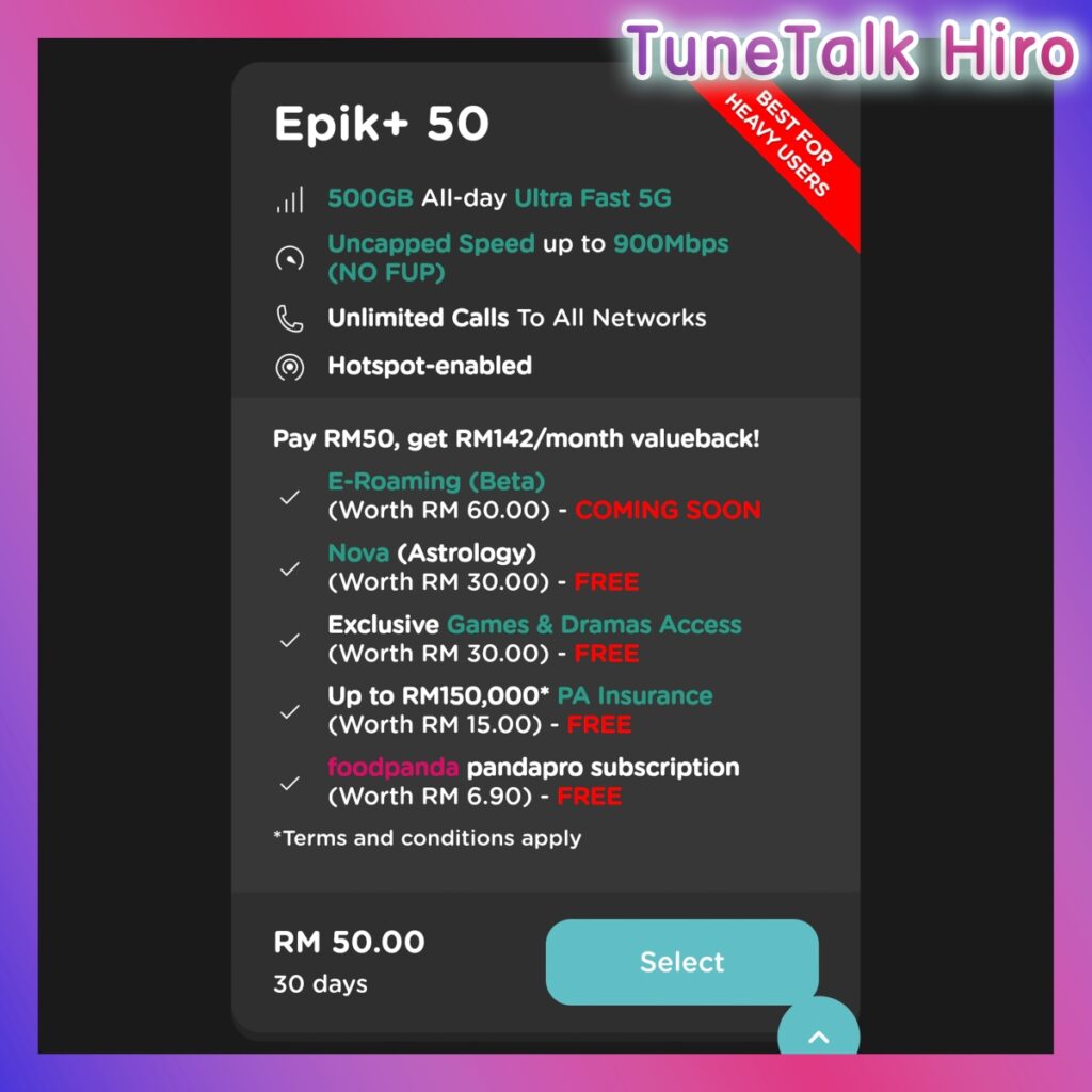tunetalk prepaid packages bulanan monthly pek rm50 epik plus tunetalk hiro